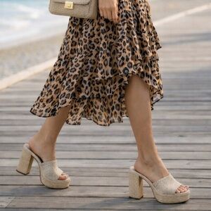 Larroudé Dolly Mule Raffia Platform Block Heels Beach Size 11 New With Box